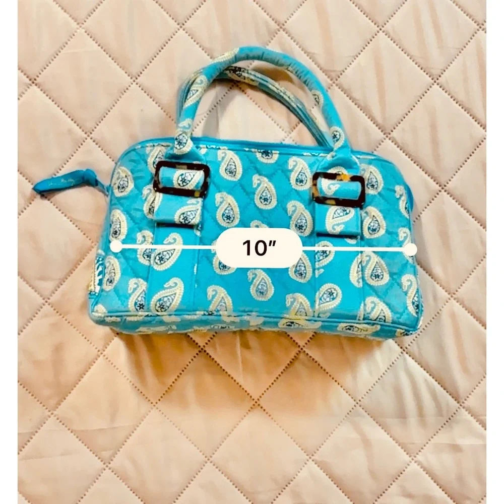 Vera Bradley Blue Paisley Quilted Satchel Handbag Top‎ Handle Tortoise Buckle